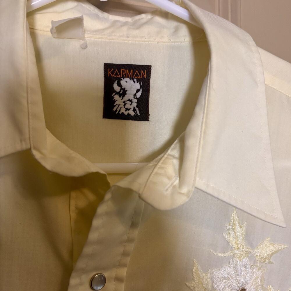 VTG Karman Men’s Yellow Pearl Snap Long Western Embroidered Shirt Sz S/M - Picture 3 of 10